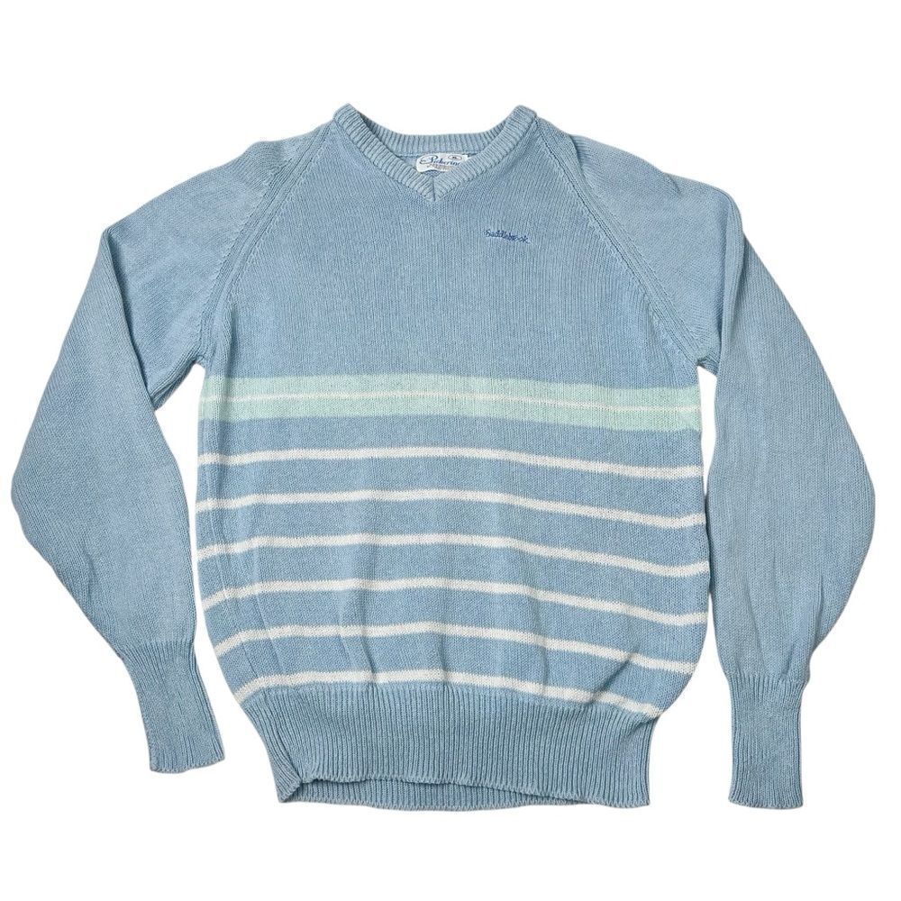 VTG 80s Pickering Saddlebrook Knit Sweater Golf Grandpa Baby Blue Size XL